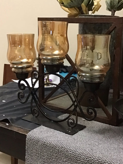 Brown Metal & Glass Candle Holder
