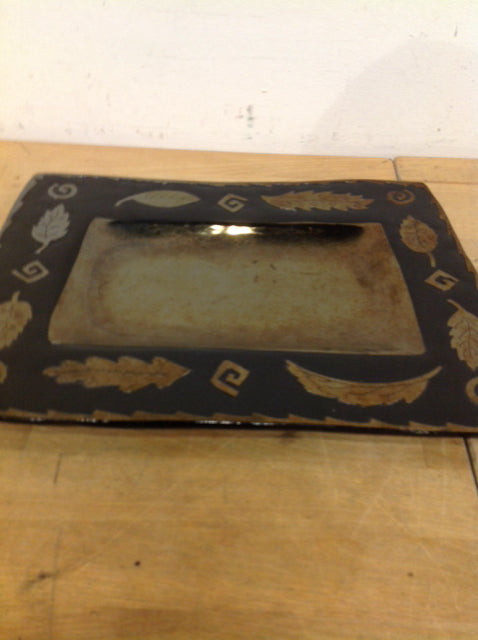 Tray- 13" Signed Ceramic Leaf