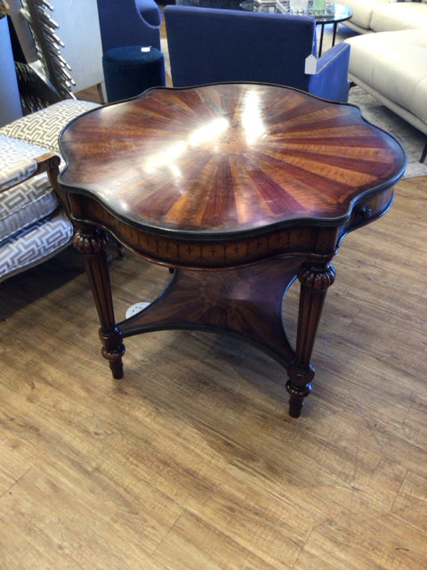 Theodore Alexander Scalloped Wood Two Drawer End Table