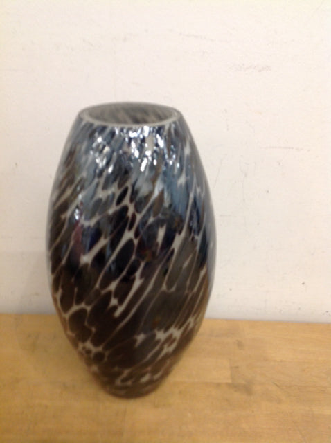 Vase- 14" Black & White Drip Glass