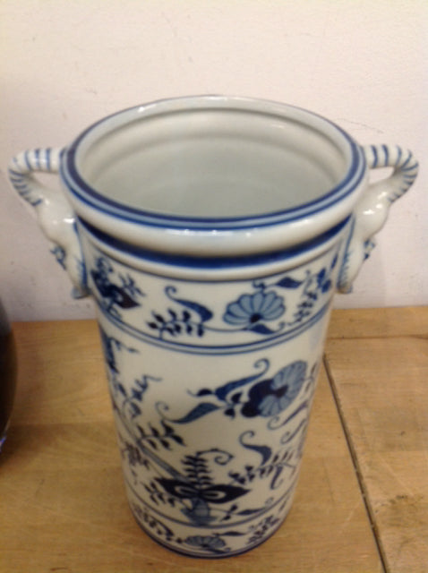 Vase- 10" Porcelian Blue & White Floral