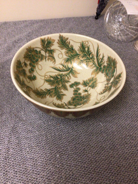 12" Round Decorative Ceramic Painted Floral Bowl