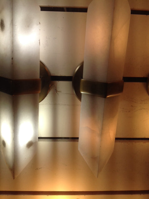 Set Of 2 Valencia Glass & Brass 2 Bulb Sconces