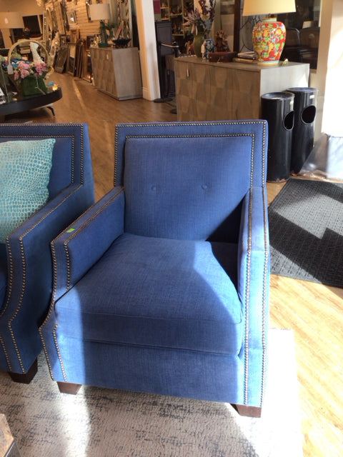 Bernhardt Blue Upholstered Nailhead Chair
