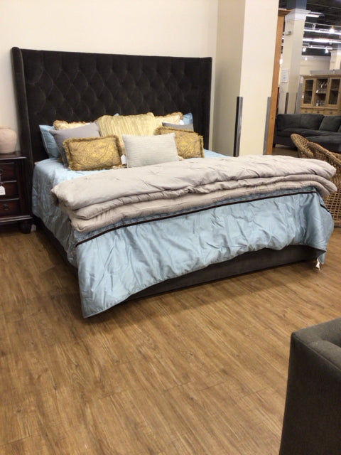 RH Grey Button Tufted King Bed