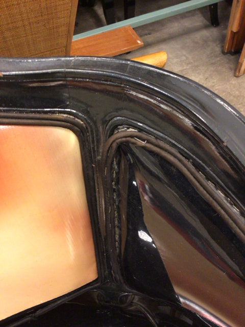 AS-IS Black Lacqured Vinyl Framed Face Print Settee(Damage To Back/Trim Loose)