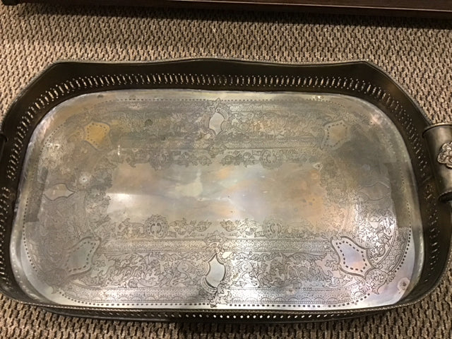 25" X15" Oval Metal Footed Embossed Tray