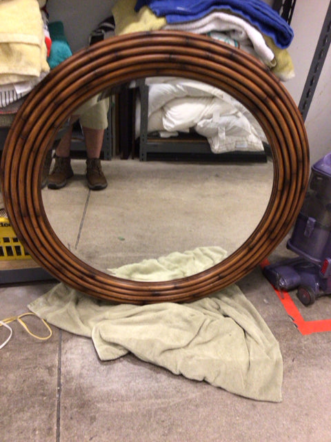 Ethan Allen Round Bamboo Framed Mirror