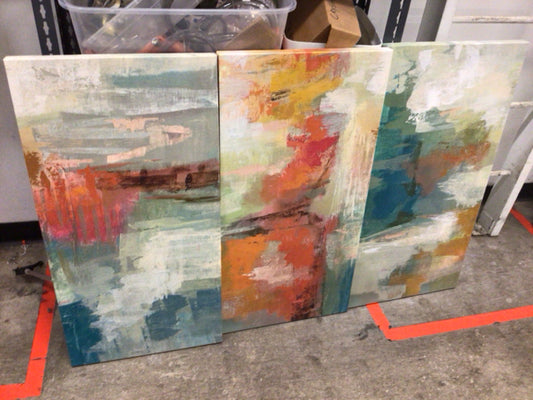 18 1/8" X 36" Abstract Triptych Print On Canvas