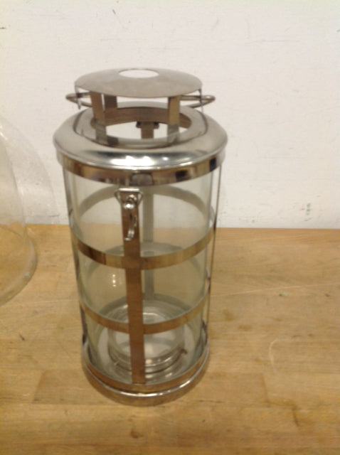 12" Silver Metal & Glass Lantern