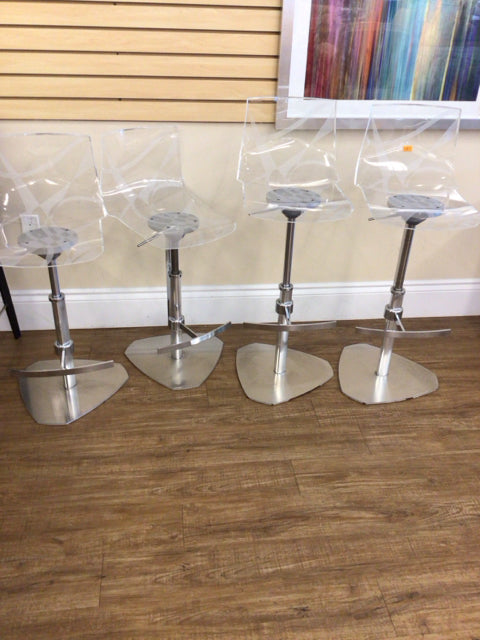 Set Of 4 Acrylic & Chrome Bar Stools