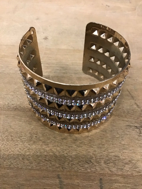 Goldtone Cuff W/Rhinestone Bracelet