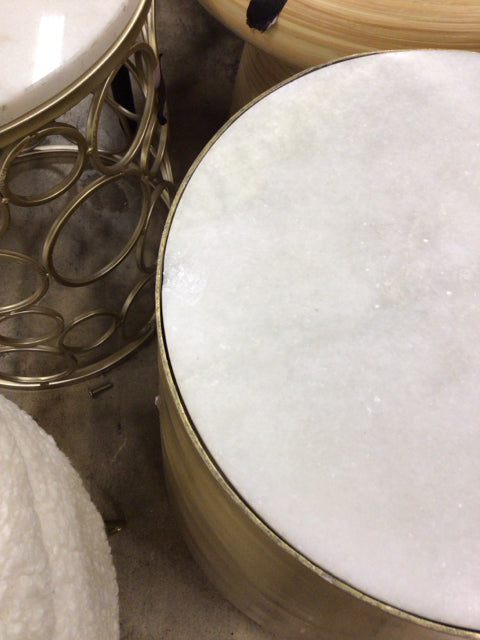 AS-IS Round Marble Insert Gold Metal End Table(Chip In Top)
