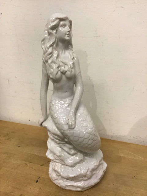 18" White Ceramic Mermaid Statue
