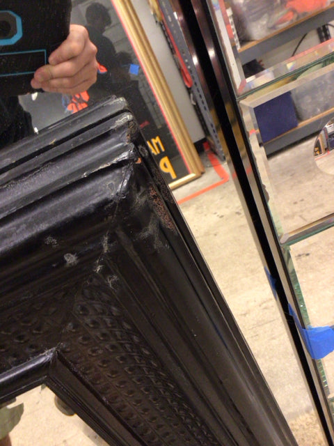36" X 28" AS-IS Dark Wood Framed Beveled Mirror(Frame Damage)