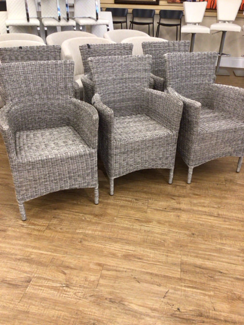 Set Of 6 Grey Wicker Outdoor Dining Chairs
