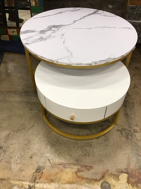 Faux Marble W/Gold Base Nesting Tables