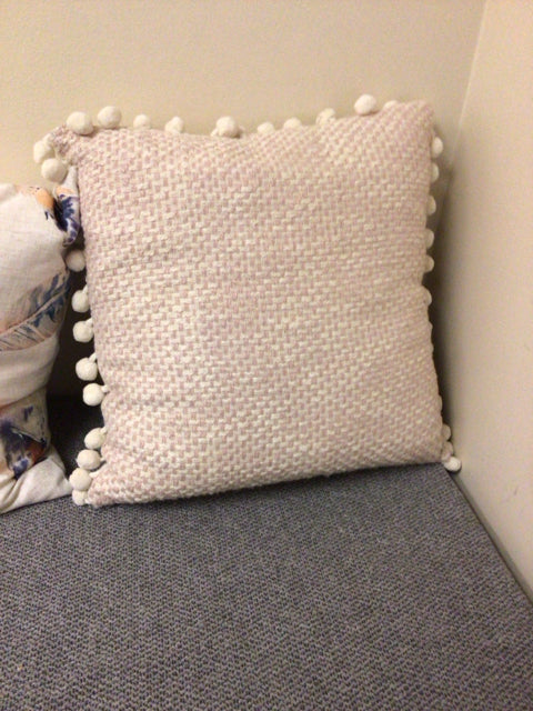Pier 1 Light Pink/Cream Pillow W/Pouf Fringe