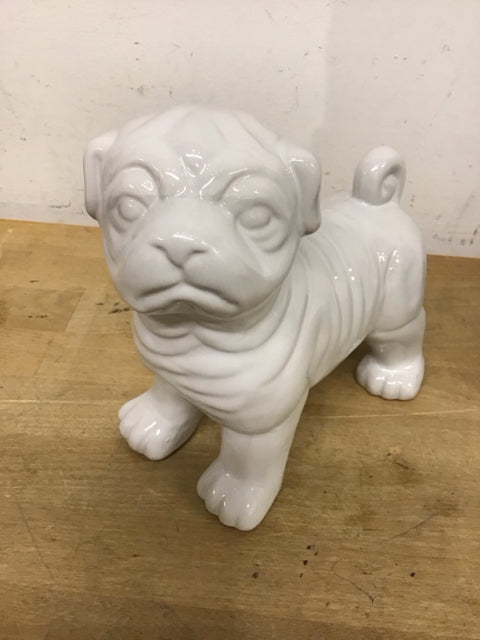 8" White Ceramic Pug Dog Figure