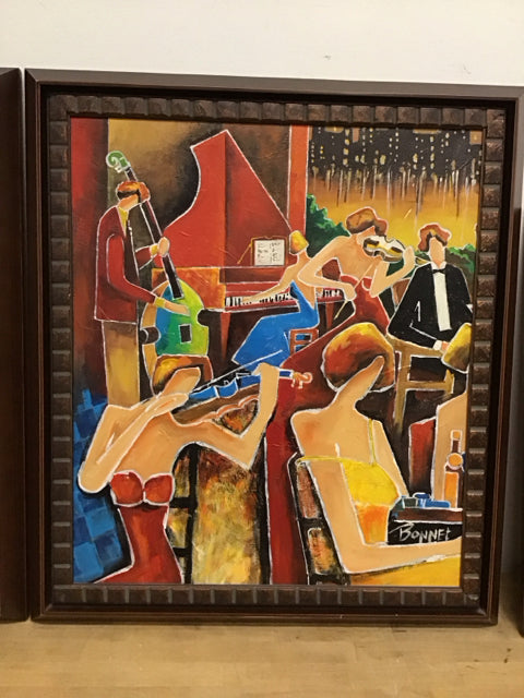 30" Sq. Piano Violin Bass Player Art