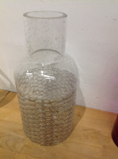 Vase- 12" Clear Glass Crackle