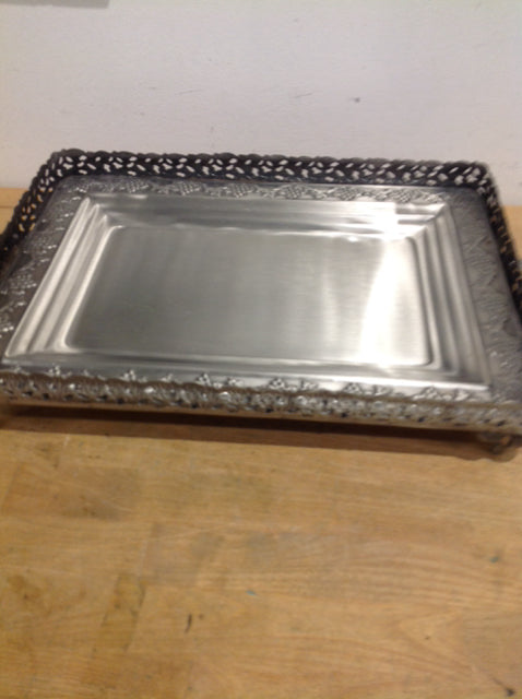 Tray- 16" Silver Footed Metal