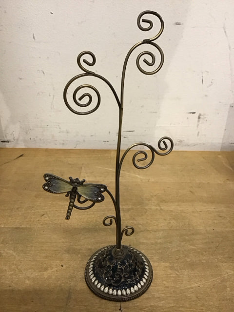 8" Metal & Enamel Dragonfly Jewelry Holder