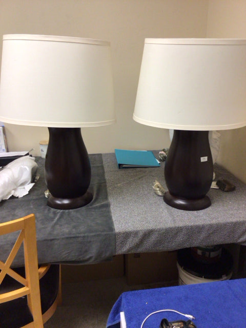 Pair Of Marian Jamieson Matisse Brown Table Lamps W/Shades