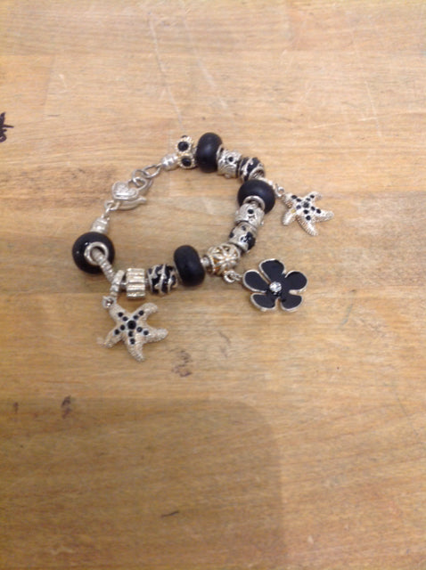 Bracelet- Silver & Black Charms