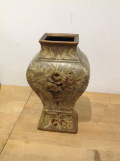 Vase- 12" Gold Floral Ceramic