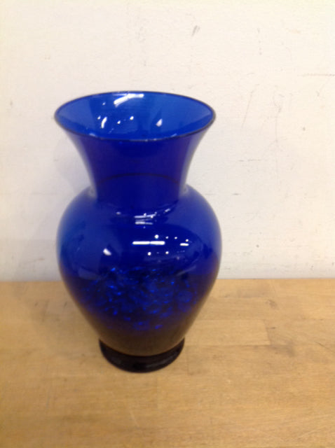 Vase- 10" Blue Glass W Stones