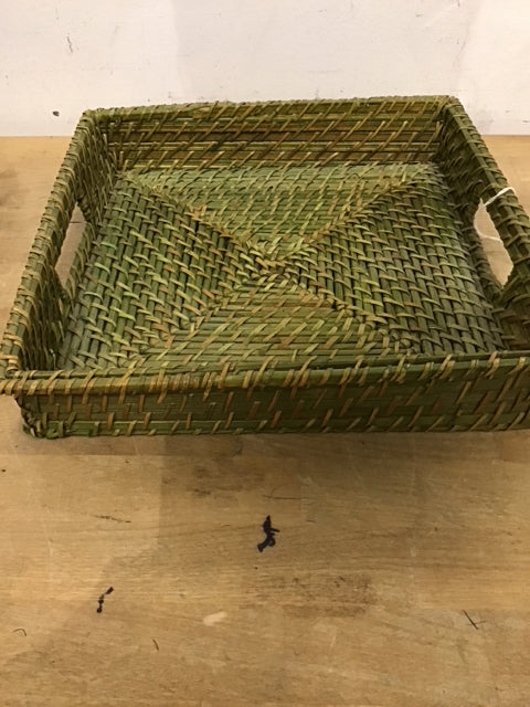 12" Green Wicker Tray