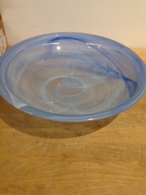 Bowl- 13" Blue & White Art Glass