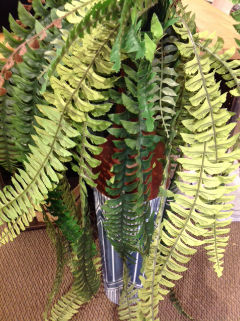 39" Copper & Blue Metal Vase W Ferns