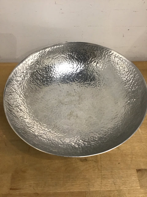 13.5" Silver Hammered Metal Bowl As Is