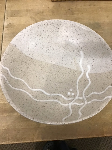 14.5" Round Beige Speckled Bowl