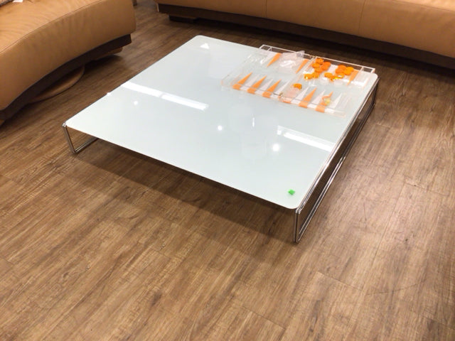Low Profile White Glass Top & Chrome Base Coffee Table