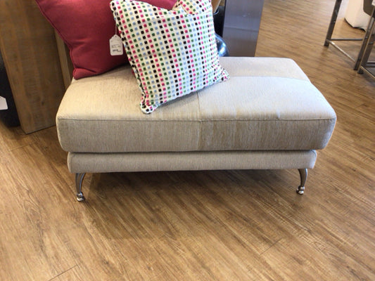 Cream Fabric Ottoman W/Silver Legs