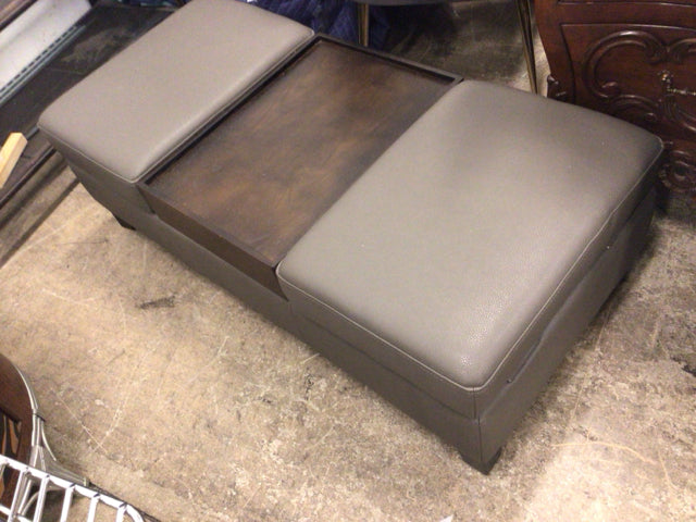 Jason Furniture Grey Leather Storage Bench W/Wood Tray