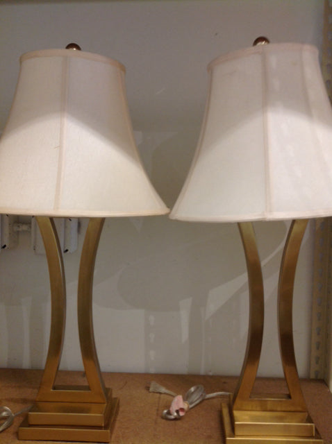28" Pair Of Gold Metal Lamps