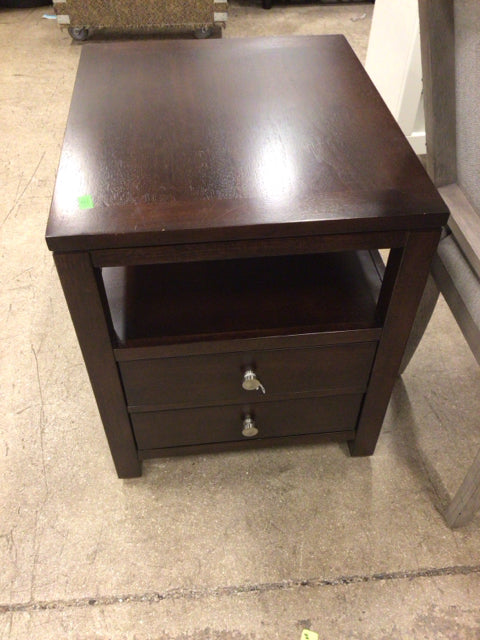 Bassett Two Drawer Wood Open Nightstand