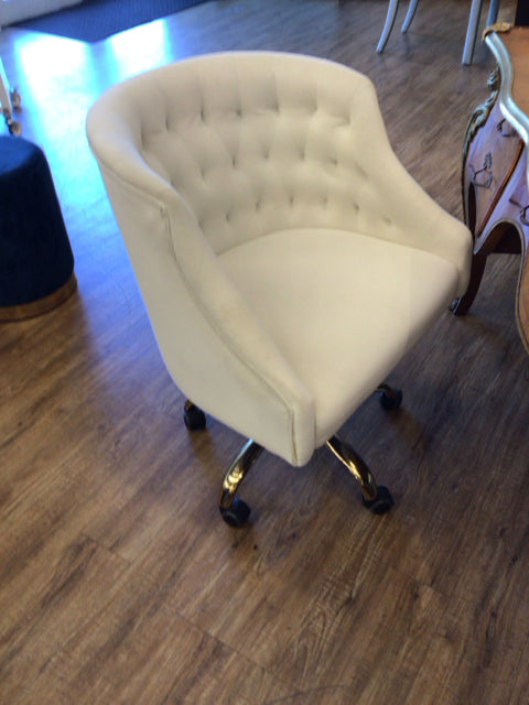 White Fabric Desk Chair W/Gold Legs