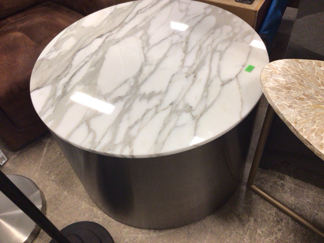 Round Custom Marble Top Silver End Table