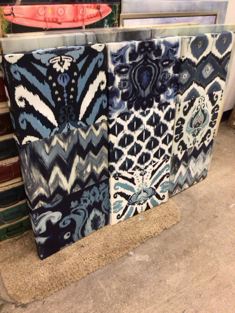 15" X 35" Set Of 3 Blue & White Prints On Canvas