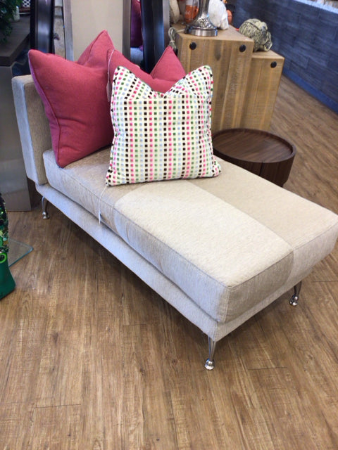 Cream Fabric Chaise W/Silver Legs