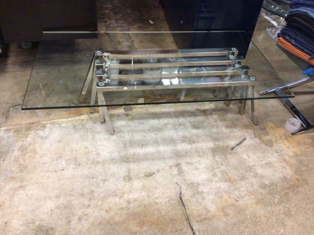 Chrome Slatted Base Glass Top Coffee Table