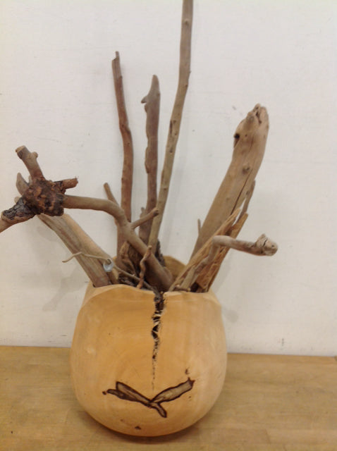 12" Wood Carved Planter W Driftwood