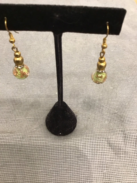 Goldtone Round Glass Dangle Earrings