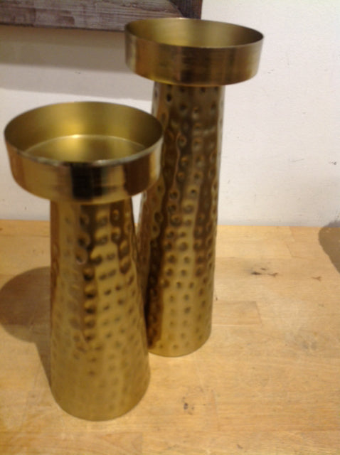 Candle Holders - Set Of 2 Gold Metal