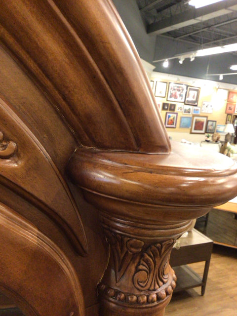 AS-IS Dark Wood Two Pc Glass Front China Cabinet(Cracks Around Top Trim)